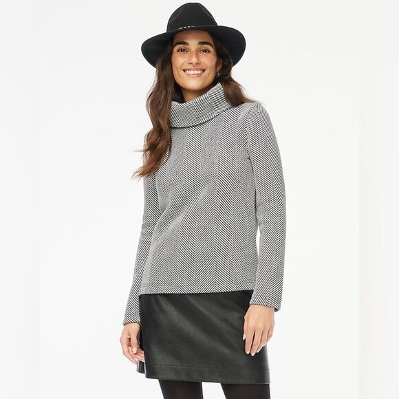 J. Crew Factory Long Sleeve Funnel Neck Pullover Herringbone Fleece Lined Size M - Picture 1 of 14